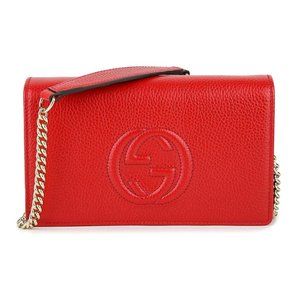 Gucci Soho Red GG Crossbody Wallet Leather Handbag Shoulder Bag Italy New